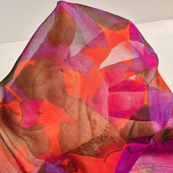 Oscar De La Renta Studio Sheer Floral Scarf with Metallic Thread Detail 64"x13" - Picture 6 of 6